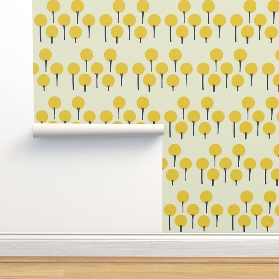 Mid Century Modern Wallpaper Yellow Pop Trees by Etsy