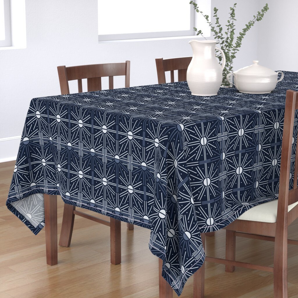 Art Deco Sky Tablecloth Night Moons by erineliza Celestial 1920s Style Vintage Glamour Art Deco Cotton Sateen Tablecloth by