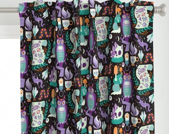 Magic Curtain Panel - Witches Gatherings In Purple _ Orange by pinkowlet - Crystals Witch Spells Potions Custom Curtain Panel by Spoonflower