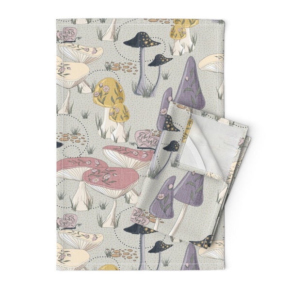Rees Tea Towels (Set of 2) - Bella Nora Fairytale Mushrooms by bellanora_creative_studio - Grass Linen Cotton Tea Towels by Spoonflower
