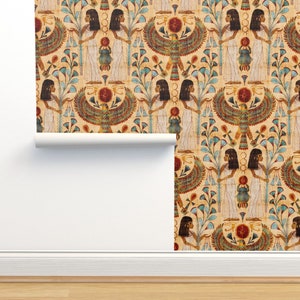 Egyptian History Non-Pasted Wallpaper - Ancient Papyrus by rebeccaflaherty - Antique Scarab Archaeology Wallpaper Double Roll by Spoonflower