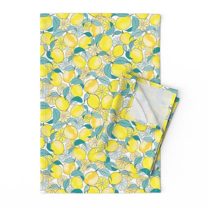 Yellow Citrus Tea Towels Set of 2 Just Lemons Teal by Etsy