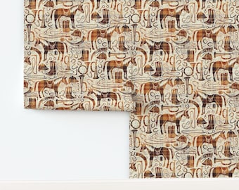 Papel pintado otoñal sin pegar, diseño de caballos escoceses, botas de montar ecuestre - Cuadros grandes de Ramarama, papel pintado doble rollo de Spoonflower
