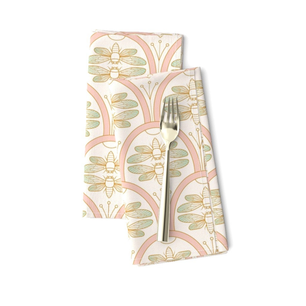 Blush Pink Dinner Napkins Set of 2 Cicada Damask by bobbieval Mint Green Art Deco Style 1920s Style Cloth Napkins by