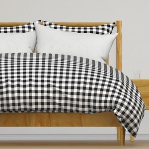 Black Bedding - Classic Gingham by peacoquettedesigns -  Plaid Gingham Picnic  Cotton Sateen Duvet Cover OR Pillow Shams by Spoonflower