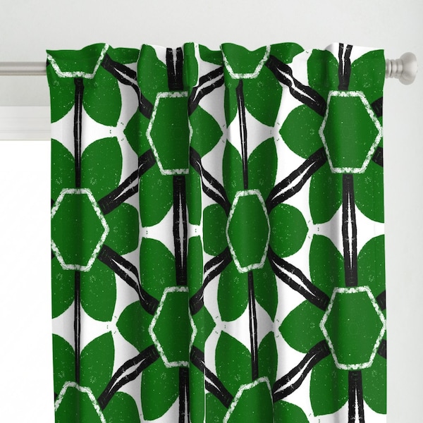 Mid Century Curtain Panel - Bloom Arrangement Green by friztin - Vintage Style Bold Retro Mod Geo Custom Curtain Panel by Spoonflower