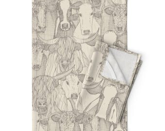 Lot de 2 torchons à vaisselle neutre vache - élevage bovin de ferme rustique vache laitière bœuf de race frisonne lin coton - juste bovins par scrummy