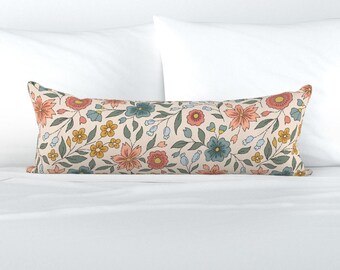 Cottagecore Lumbar Pillow: Summertime Floral, Botanical Garden Design