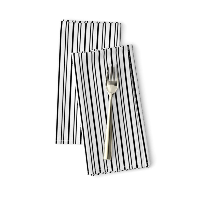 Set of 2 - French Ticking Black And White by peacoquettedesigns Black Pinstripe Cloth Napkins by Spoonflower Striped Dinner Napkins