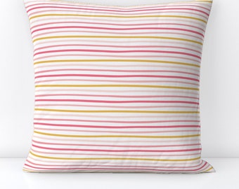 Pink Stripes Throw Pillow - Boho Pinks by nickwilljack - Pink Gold  Blush Rose Mustard Yellow  Decorative Square Throw Pillow by Spoonflower