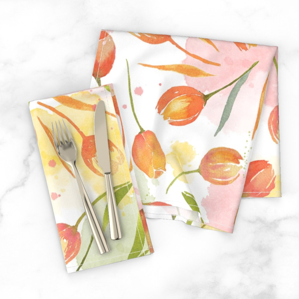 Discover Watercolor Napkins - Tulip Garden -  Floral Garden Cottagecore Spring Botanical Napkins