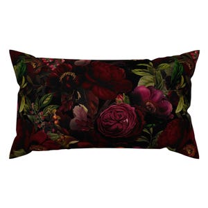 Vintage Botanical Accent Pillow - Moody Florals by utart - Dark Chintz Gothic Victorian Rectangle Lumbar Throw Pillow by Spoonflower