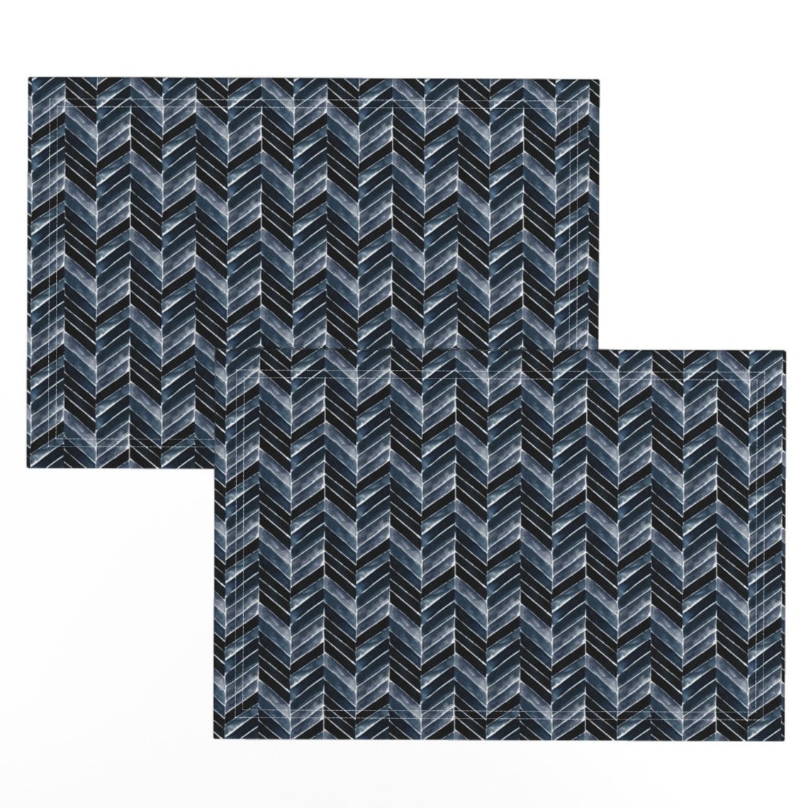 Herringbone Placemats set of 2 Painted Chevron Indigo S by Etsy