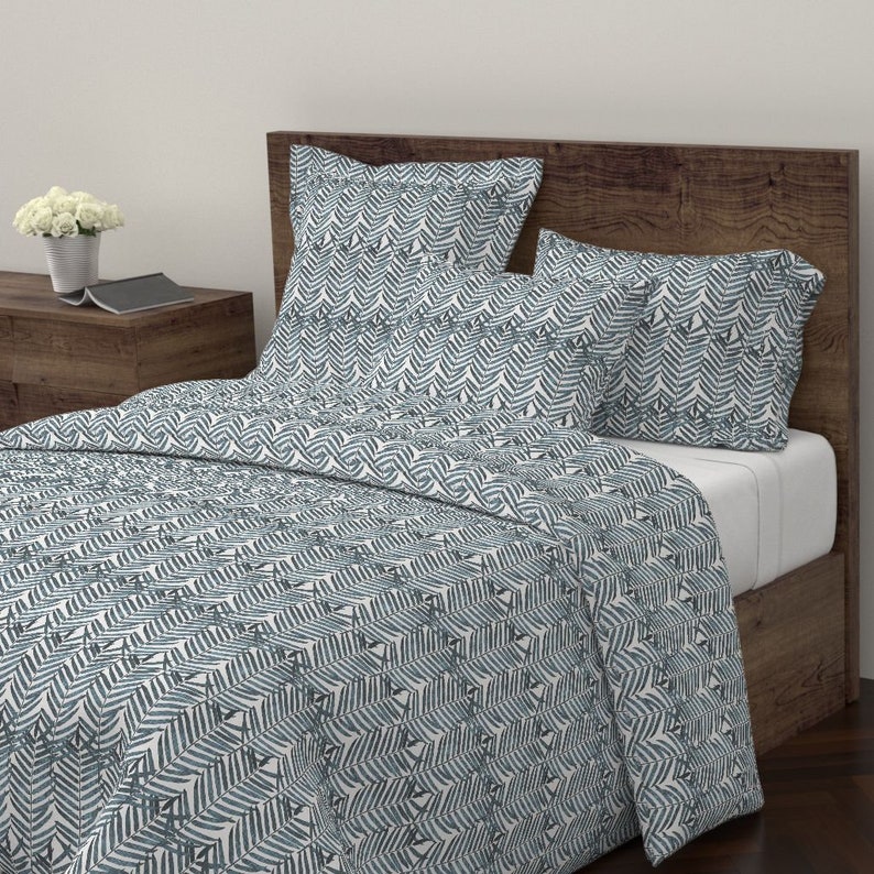 Modern Botanical Cotton Sateen Pillow Sham Bedding by Spoonflower Boho Pillow Sham Luxe Palm Leaf In Indigo by nouveau/_bohemian