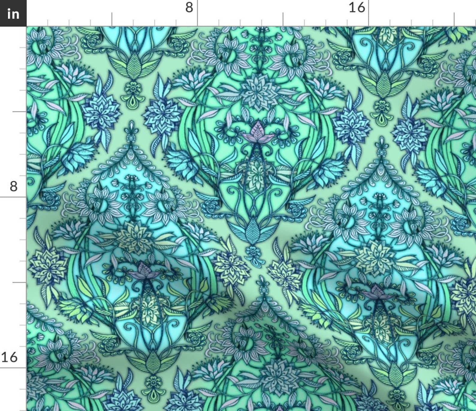 Ornate Damask Duvet Cover Teal Botanical Moroccan by Micklyn Etsy