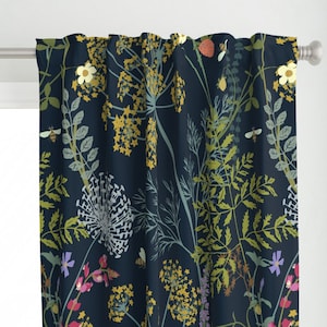Botanical Curtain Panel - Wildflowers by chicca_besso - Grasses Honeybees Xl Scale Floral Nature Custom Curtain Panel by Spoonflower