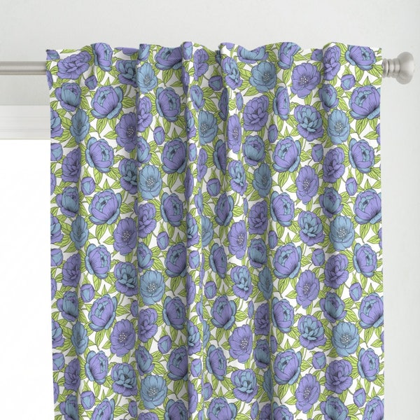 Purple Peony Curtain Panel - Pastel Peony by martaroseart - Large Scale Floral Lilac Sky Blue Custom Curtain Panel by Spoonflower