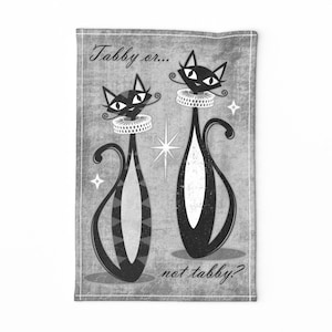 Monochrome Tea Towel - Hamlet&#39;s House Cats by studioxtine - Cats Funny Gray Tuxedo Cat  Linen Cotton Canvas Tea Towel by Spoonflower