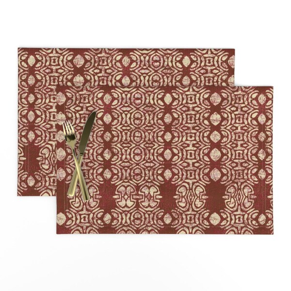 Botanica Embroidered Burgundy Placemat and Napkin Set