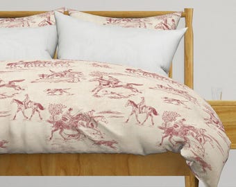Biancheria da letto autunnale - English Country Toile di inamotifs - Copripiumino in raso di cotone o federe per cuscino con tema rustico, equitazione, caccia alla volpe