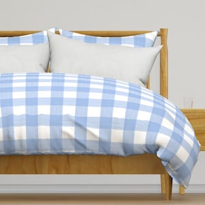 Plaid Bedding - Large Gingham by danika_herrick - Blue And White Check Stripes Cotton Sateen Duvet Cover OR Pillow Shams by Spoonflower