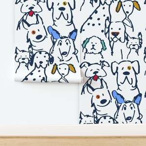 Whimsical Non-Pasted Wallpaper Dog Doodle Large Scale Pets Veterinarian - Pop Doodle Dogs by shellyreneedesigns Wallpaper by Spoonflower