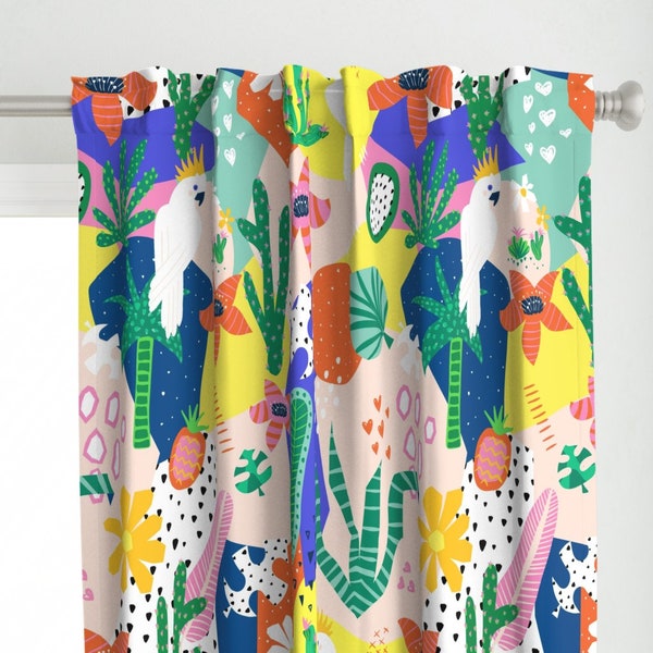 Maximalist Curtain Panel - Tropical Birds by sandra_hutter_designs - Bright Cockatiel Summer Island Custom Curtain Panel by Spoonflower