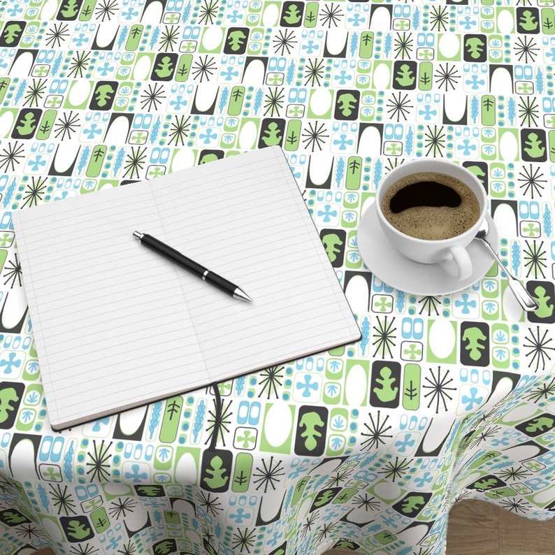Cathay Kitsch White by speakeasyworks Atomic Starburst Round Tablecloth Midcentury Modern Cotton Sateen Circle Tablecloth by Spoonflower