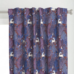 Mystical Unicorn Curtain Panel - Night Forest Unicorn by rebecca_reck_art - Fairy Tale Magic Forest  Custom Curtain Panel by Spoonflower