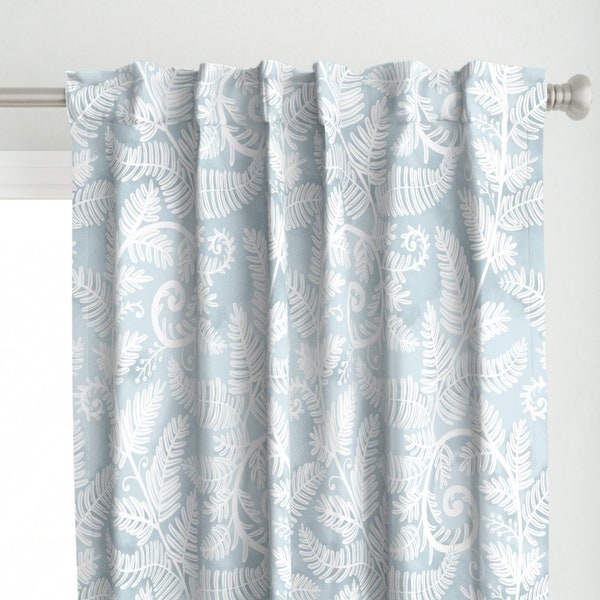 Elegant Fern Curtain Panel - Unfurling Fern  by laura_may_designs - Pale Ice Blue Woodland Garden  Custom Curtain Panel by Spoonflower