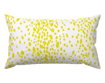 Chartreuse Dots Accent Pillow - Dots In Citron by domesticate - Yellow Spots Animal Print Rectangle Lumbar Throw Pillow by Spoonflower