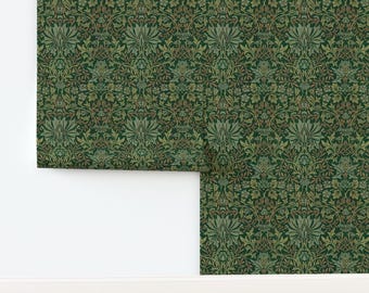 Arts And Crafts Non-Pasted Wallpaper Woven Look Vintage Inspired Victorian Floral - Flower Garden by charlottesews Wallpaper by Spoonflower
