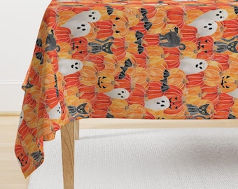 Halloween Tablecloth - Spooky Pumpkin Patch by abearcub - Orange Gothic Fall Holiday Autumn Pumpkin  Cotton Sateen Tablecloth by Spoonflower