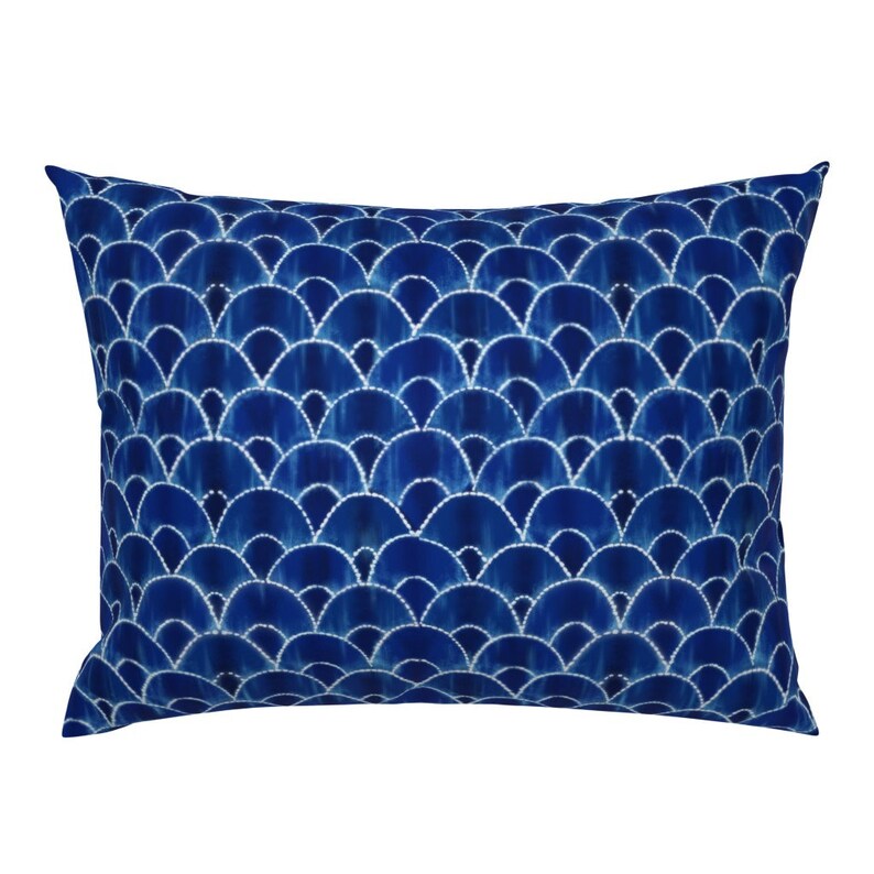 Cobalt Blue Indigo Shibori Cotton Sateen Pillow Sham Bedding by Spoonflower Scalloped Shibori by j9design Indigo Scallops Pillow Sham