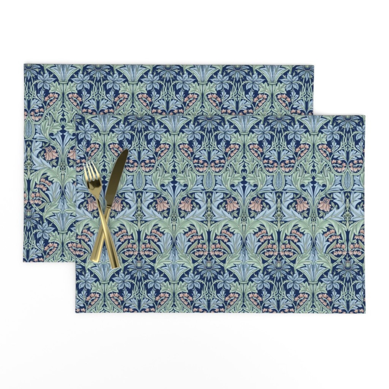 Botanical Damask Placemats set of 2 Morris Bluebell by Etsy