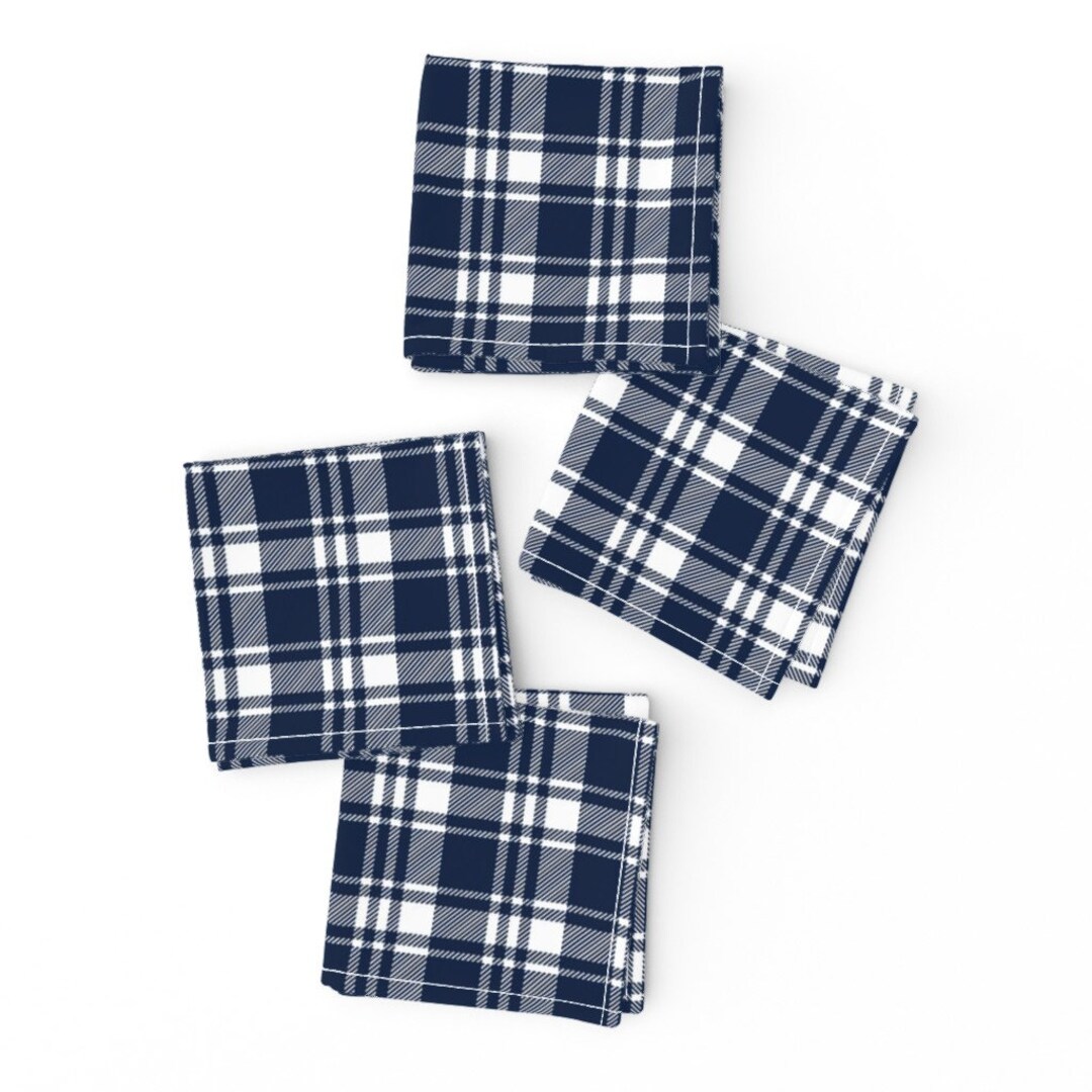 Dark Blue Plaid Cocktail Napkins set of 4 Navy and White Plaid by