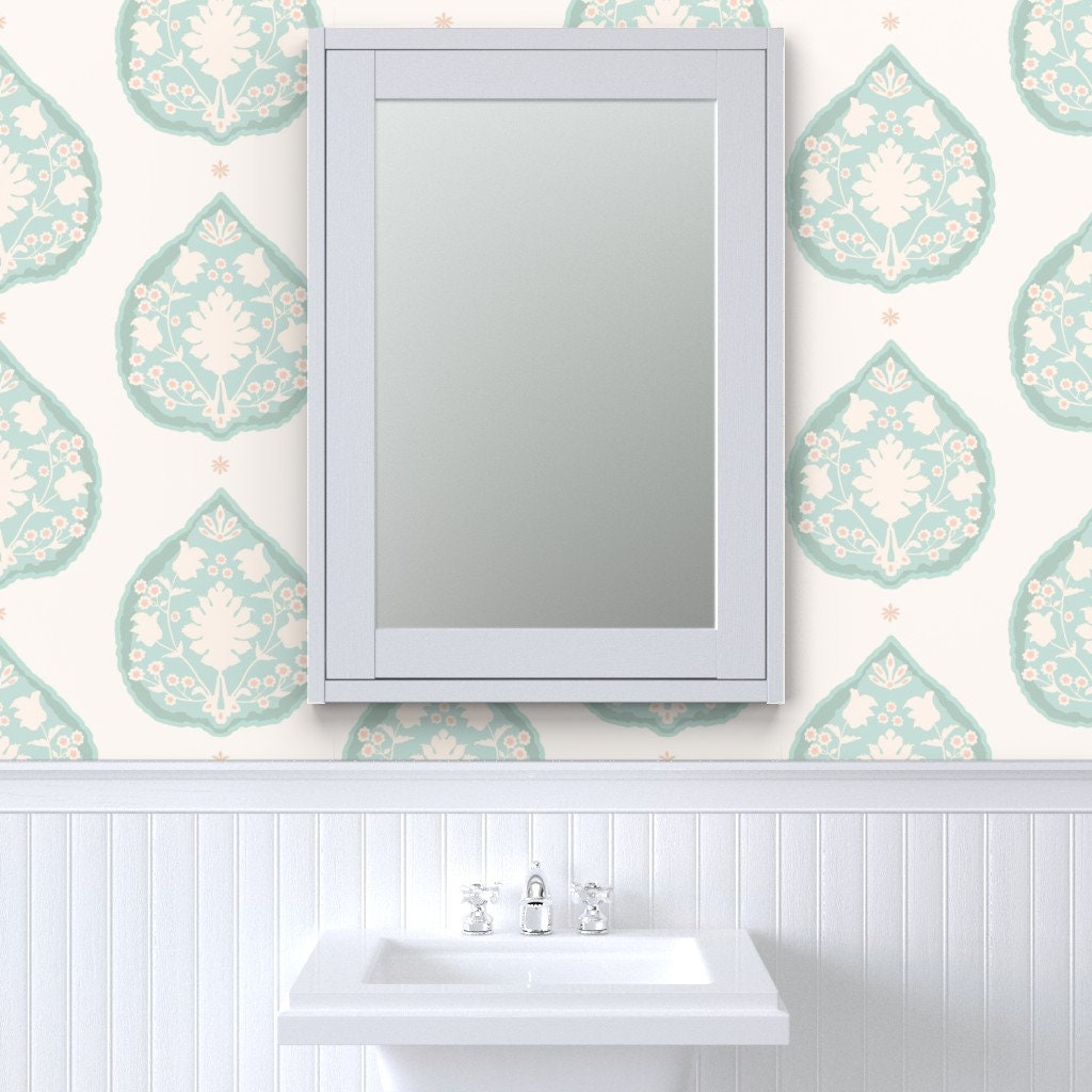 Mint Green Paisley Wallpaper Heritage Mint Boteh by Etsy