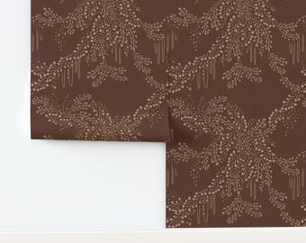 Autumn Branches Non-Pasted Wallpaper Autumnal Fall Trees Elegant Rust Red - Mushroom Hunting by shellyreneedesigns Wallpaper by Spoonflower