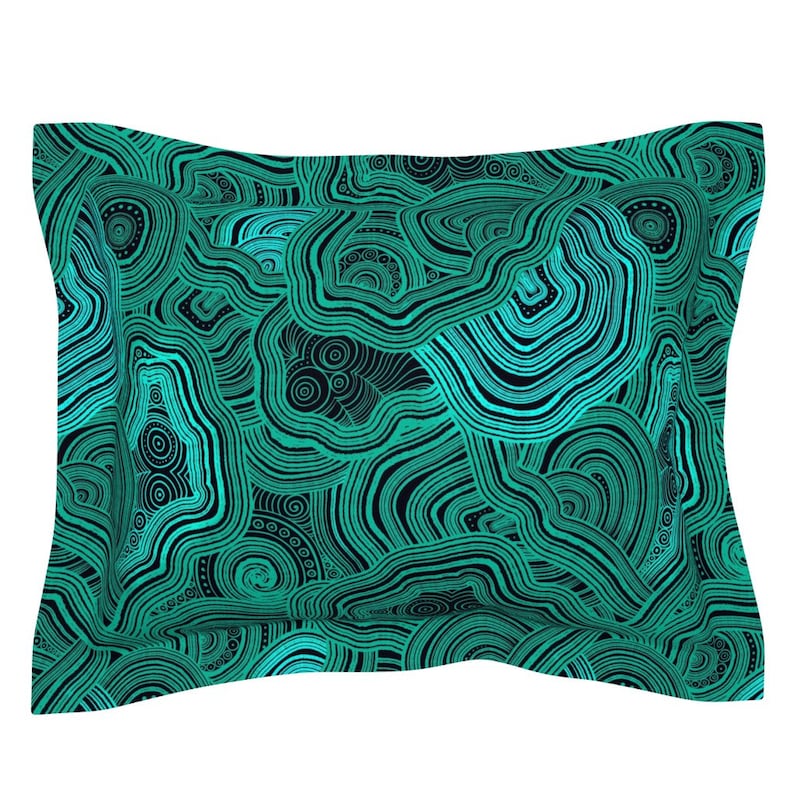 Malachite Abstract Wallpaper Rock Gem Cotton Sateen Flanged Pillow Sham by Spoonflower Large Scale by julia/_gosteva Green Pillow Sham