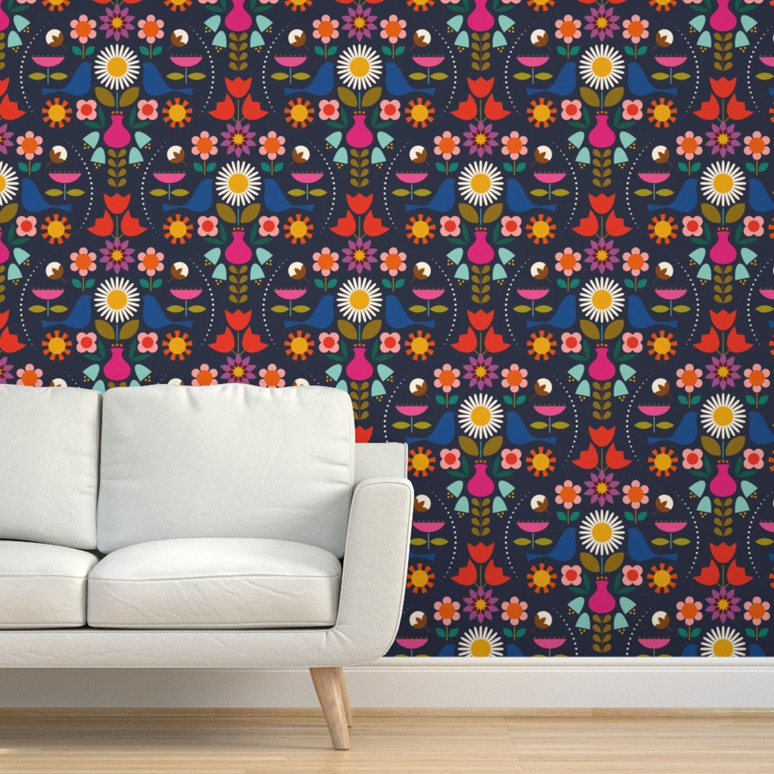 Scandi Floral Commercial Grade Wallpaper Scandinavian - Etsy