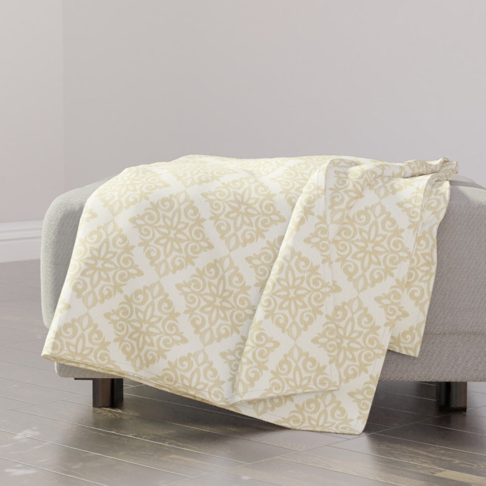Modern Damask Throw Blanket Modern Damask In Gold And Cream Etsy