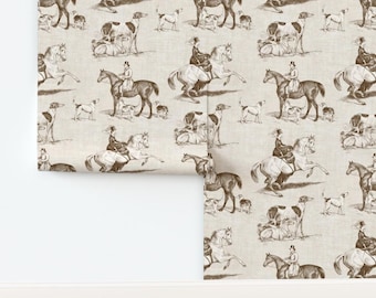 Papel pintado tradicional sin encolar con perros de la campiña británica - Toile ecuestre británico de perrinphilippa. Papel pintado de doble rollo de Spoonflower.