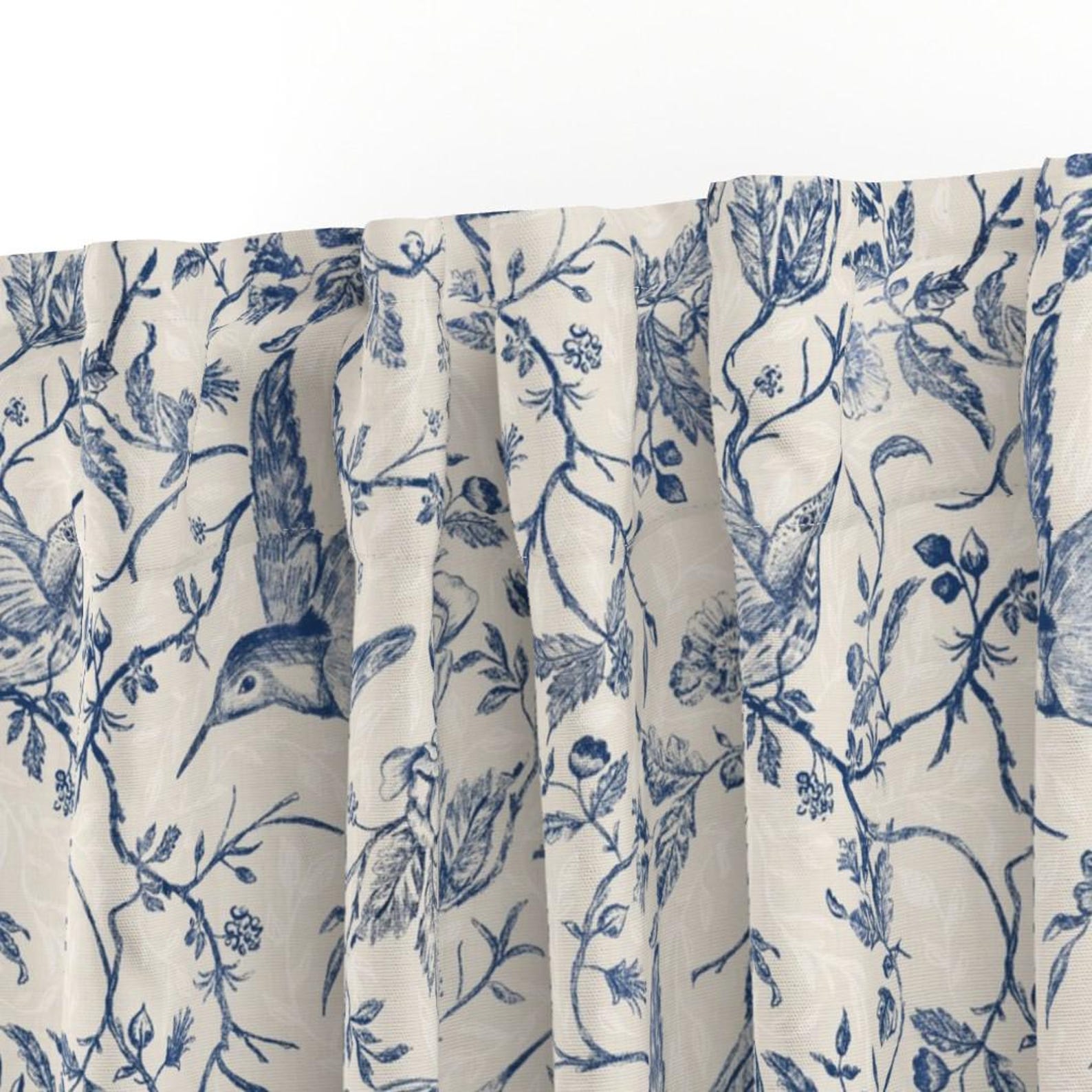 Blue Floral Toile Curtain Panel - Toile Chinoiserie Rococo French ...