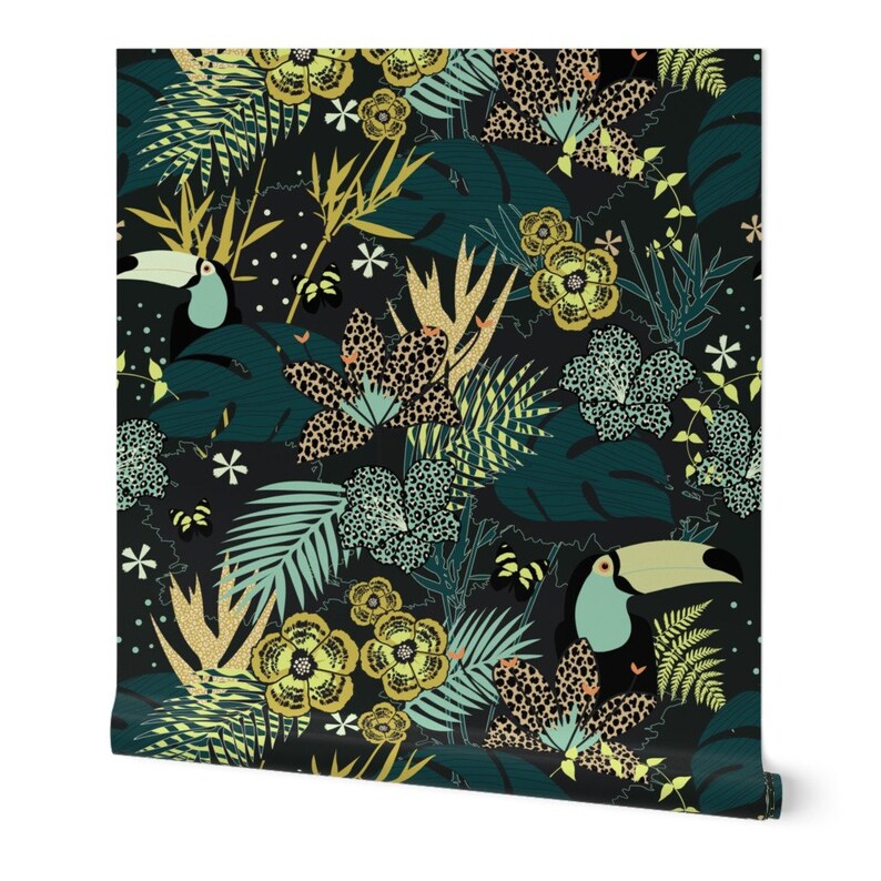 Animal Print Wallpaper Jungle Yellow by Kimsa Tropical Etsy