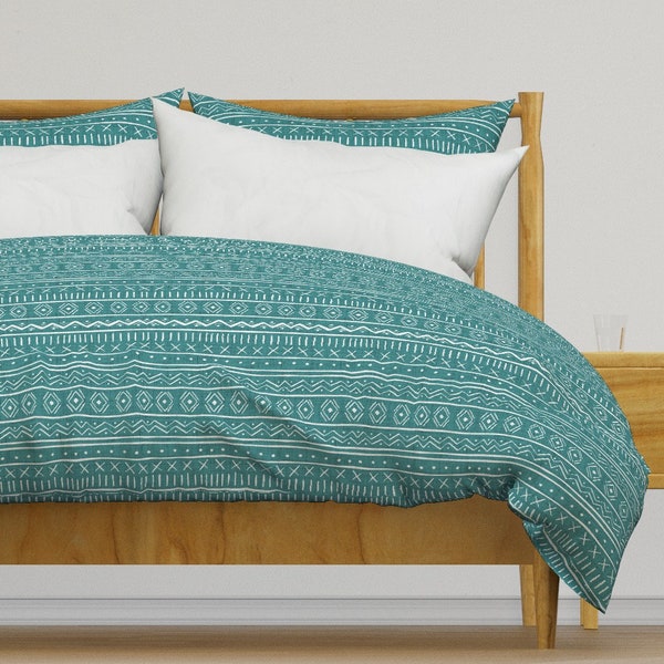 Aqua Mudcloth Bedding - Mudcloth Light Teal by scarlet_soleil - African Inspired  Cotton Sateen Duvet Cover OR Pillow Shams by Spoonflower