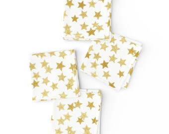 Christmas Cocktail Napkins (Set of 4) - Gold Stars by kindofstyle - Star Celestial Glitter Gold 14k Winter Sky Cloth Napkins by Spoonflower