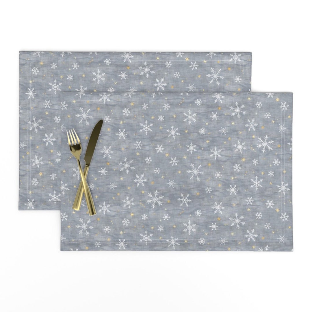Snowflakes Placemats set of 2 Snow and Stars in Gray by Forest&sea