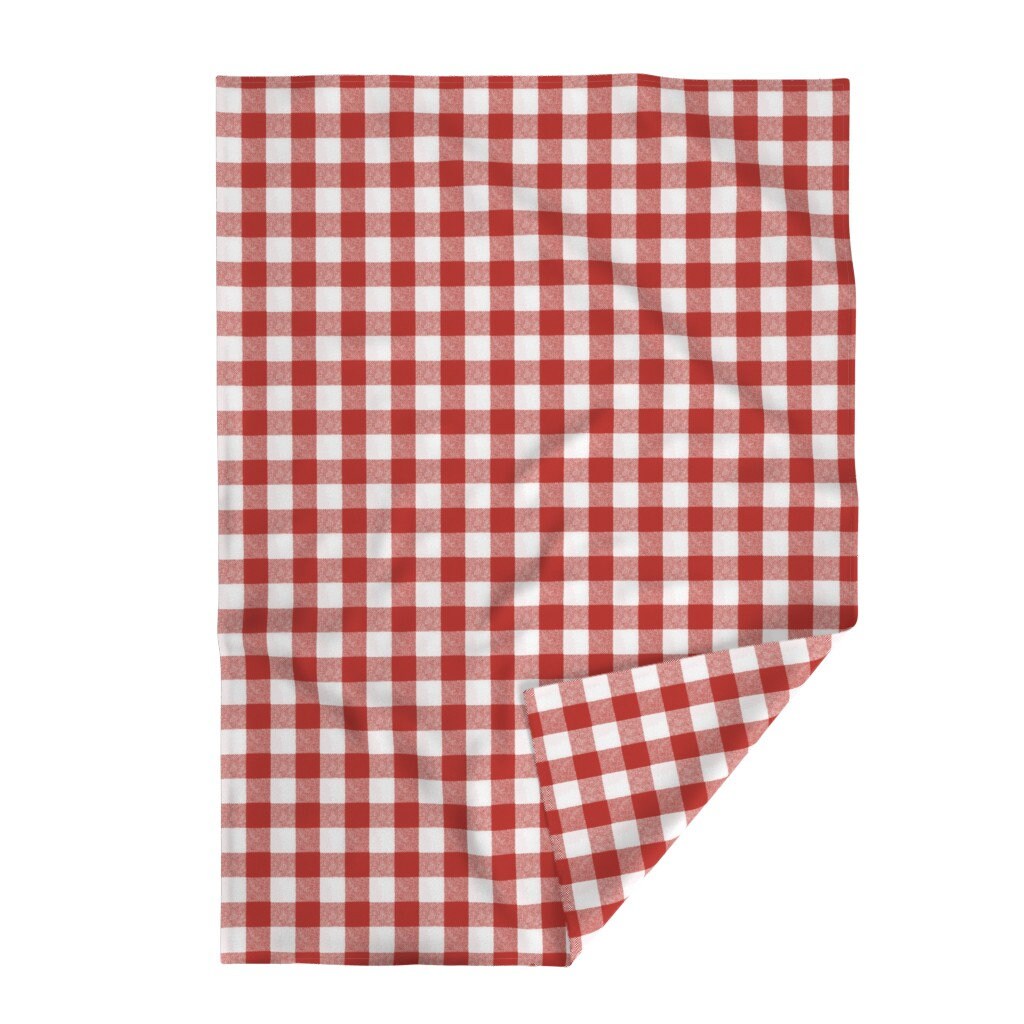 Printed Tea Towel, Linen Cotton Canvas - Buffalo Check Burgundy Red White  Plaid Picnic Cabin Decor Print Decorative Kitchen Towel by Spoonflower 