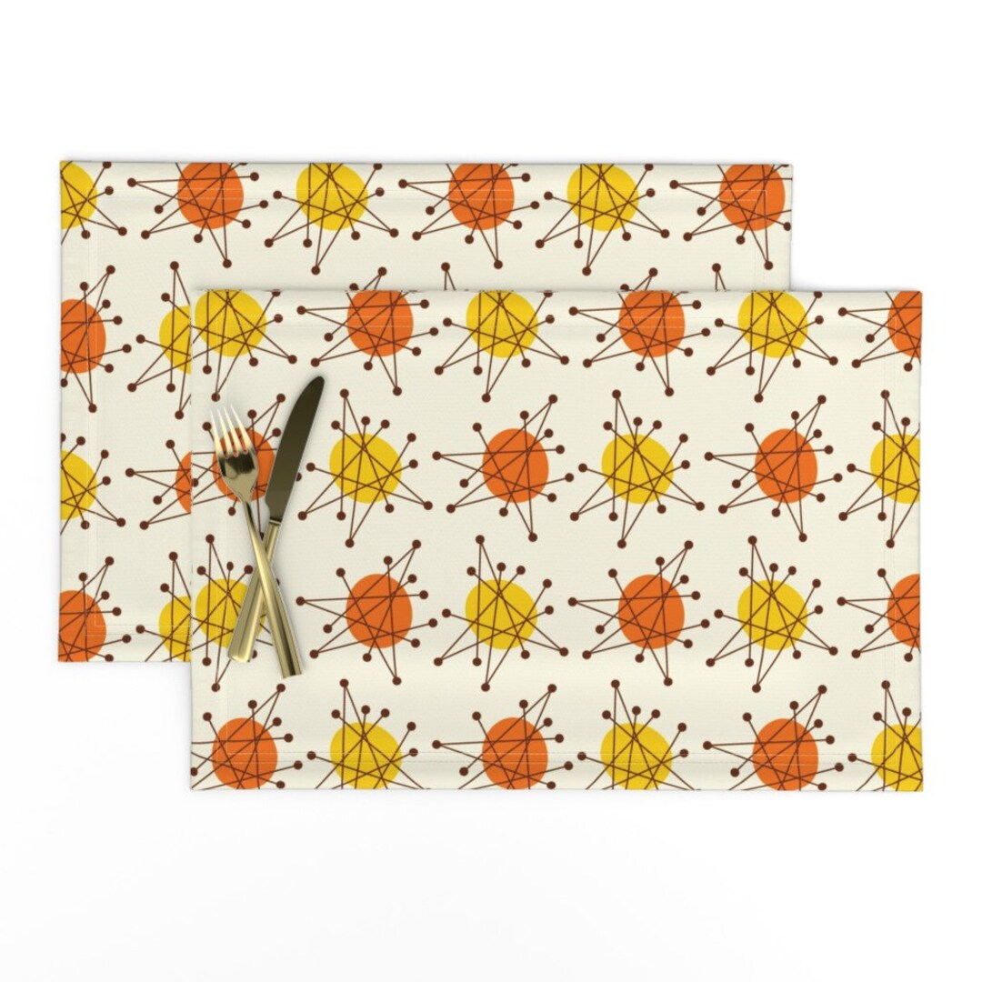 Mid Century Modern Placemats set of 2 Atomic Starburst Orang by Roofdog