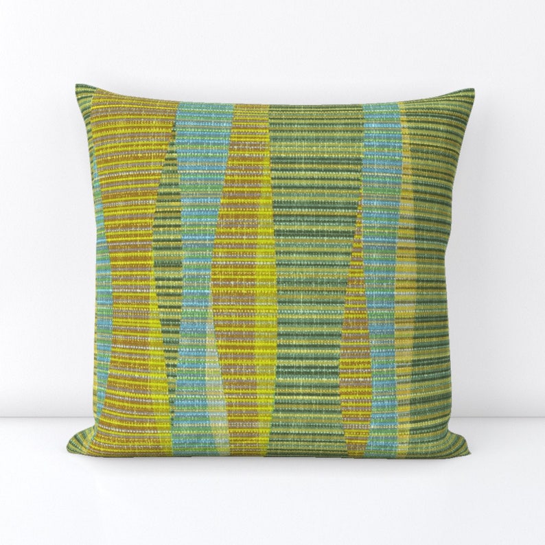 Mid Century Modern Throw Pillow Olive Lines by theodesign Olive Green Aqua Retro 1960s Decorative Square Throw Pillow by Spoonflower image 2